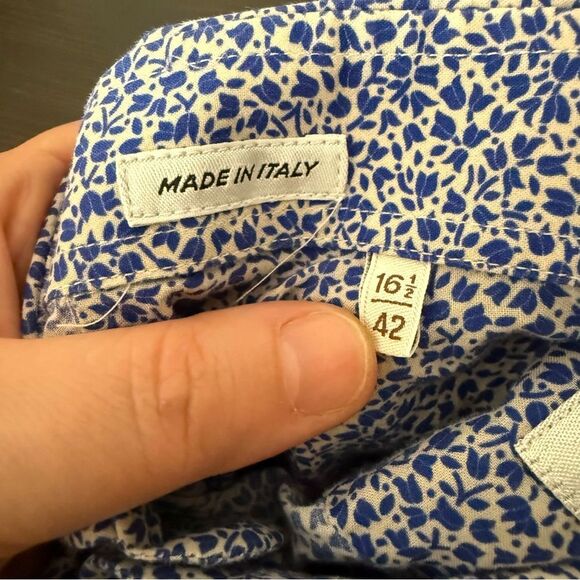 Khakis of Carmel Shirt Mens Sz 16.5/42 Blue Floral Long Sleeves Button Up Italy - Picture 9 of 12